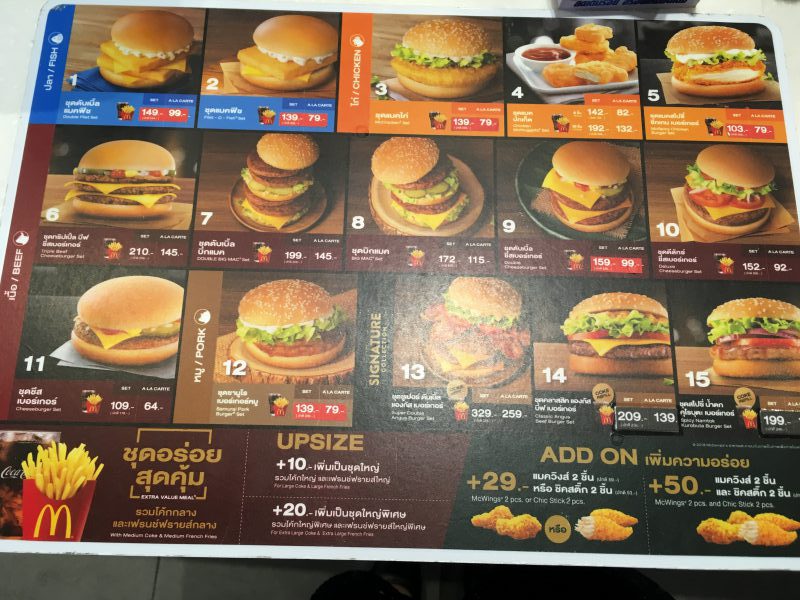 タイのマック・マクドナルドのメニューや値段